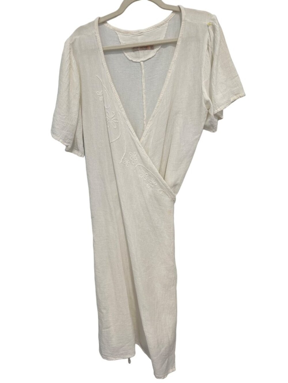 Manta Del Lago Dress Large Embroidered Wrap Short Sleeve Cream Minimalist